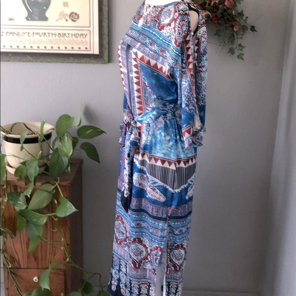 Zaharah Blue Bohemian Silky Printed Dress - Picture 6 of 6